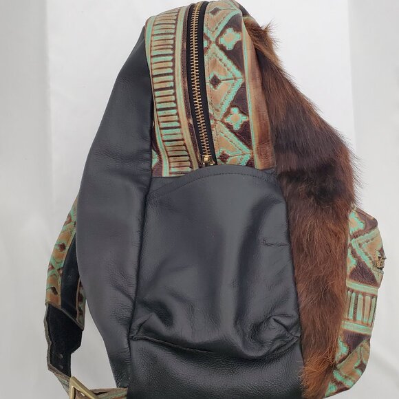 🔥 RARE Western Cowhide & Real Tooled Leather Diaper Bag / Backpack XL 🐄 - Picture 7 of 13